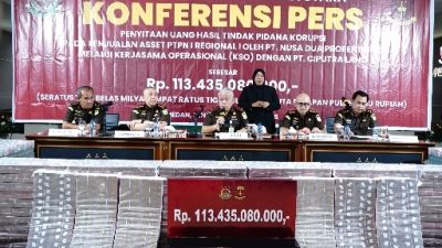 Kejati Sumut Kembalikan Kerugian Negara Rp113 Miliar dari Kasus Korupsi Lahan PTPN I Regional I